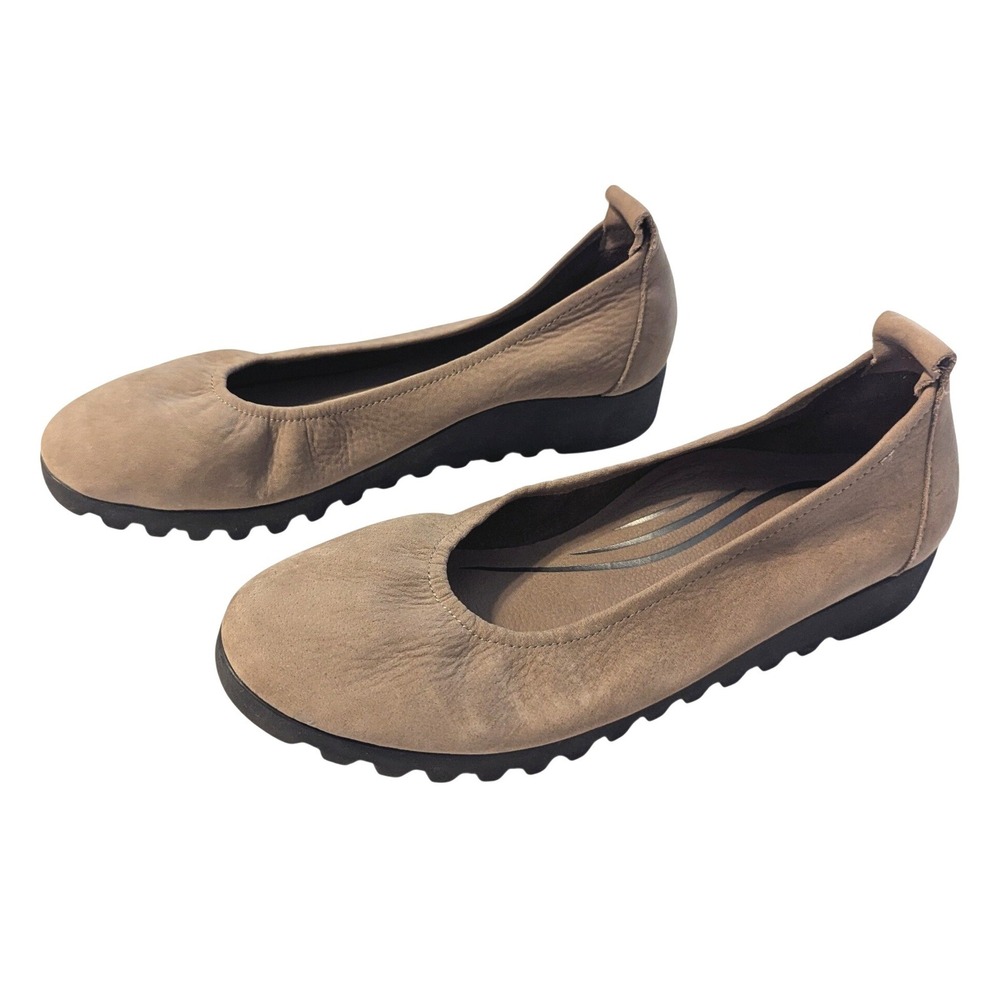 Aetrex Women's 8.5 Brianna Ballet Flats Taupe Brown Leather Orthotic Slip-On - Picture 3 of 8